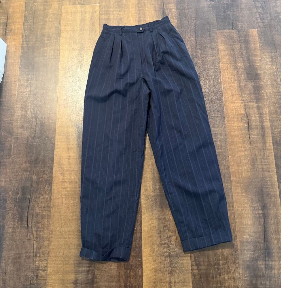 Lauren Ralph Lauren Petite Pinstripe Wool Pleated Trousers Black Size 6P